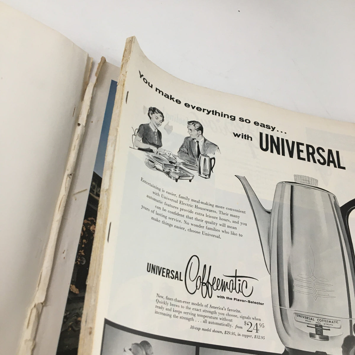 Interior advertisement page from Holiday Magazine November 1956 displaying Universal Electric Housewares products, emphasizing convenience in entertaining.