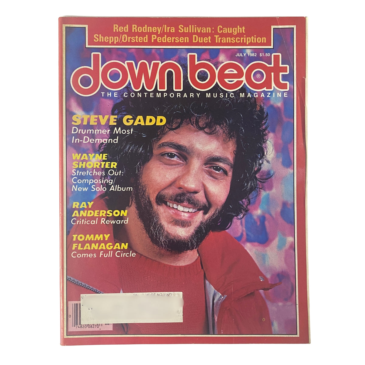 Down Beat Magazine July 1982 cover featuring Steve Gadd, highlighting articles on Wayne Shorter, Ray Anderson, and Tommy Flanagan.