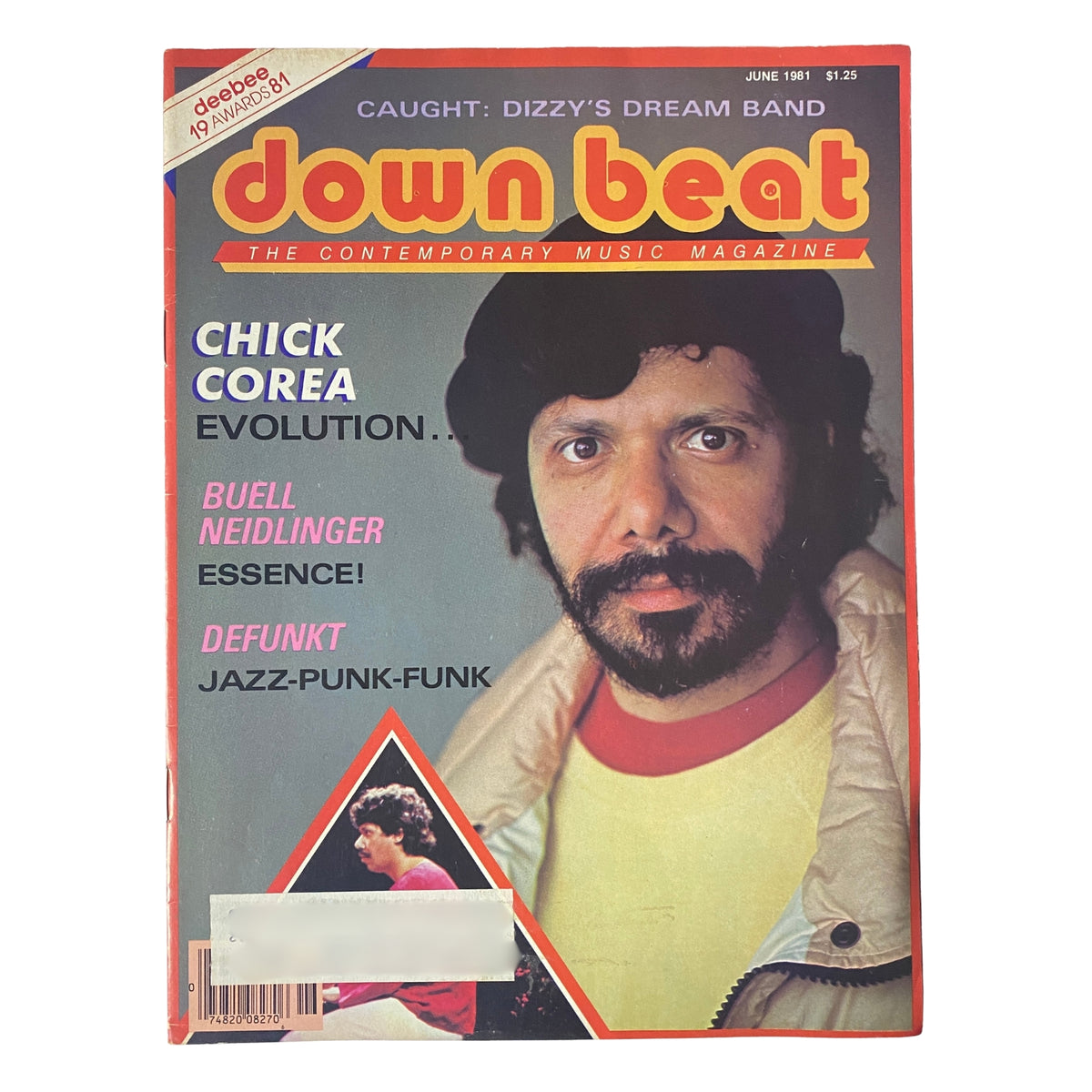 Cover of Down Beat Magazine, June 1981, Vol. 48, No. 6 featuring Chick Corea, Buell Neidlinger, and Defunkt. The cover displays a portrait of Chick Corea with text highlighting the featured articles.