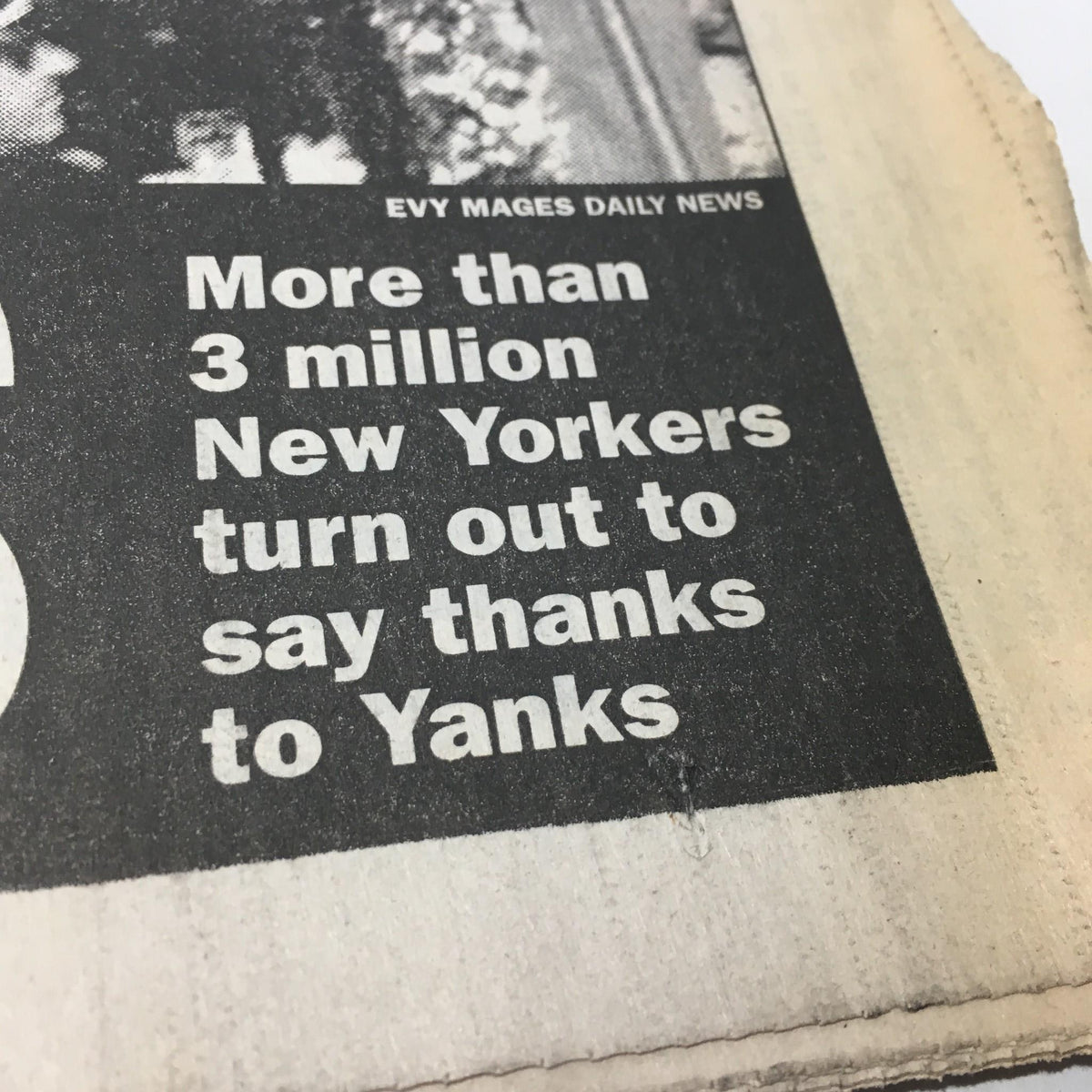 Highlighted section of the NY Daily News from October 30, 1996, reading 'More than 3 million New Yorkers turn out to say thanks to Yanks', emphasizing the magnitude of the event.