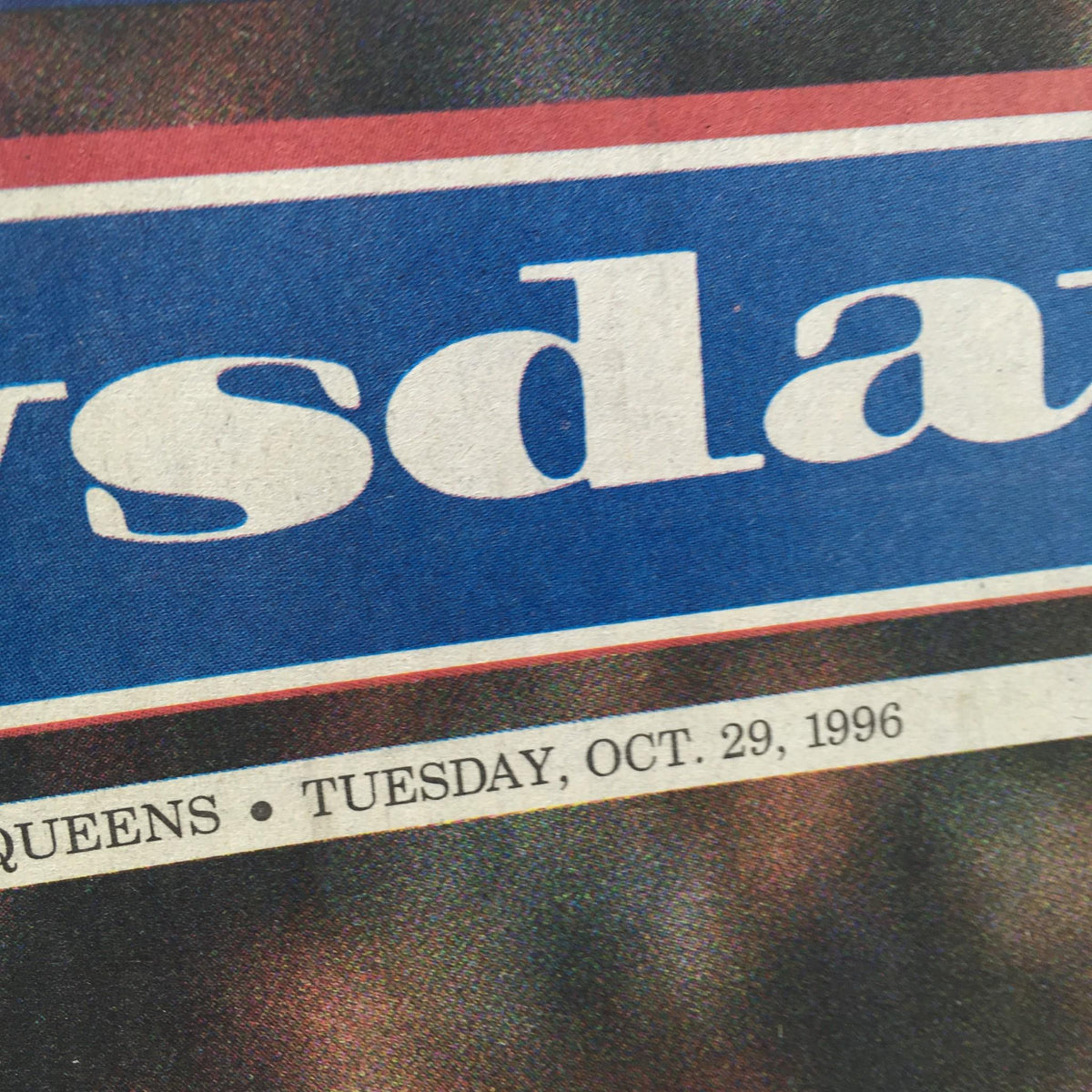 Close-up shot of the Newsday logo with date stamp, 'Queens - Tuesday, October 29, 1996', featured in the special section about the Yankees.