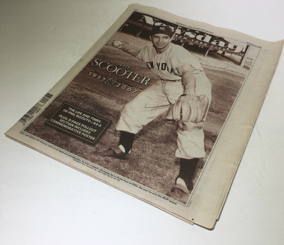 Side view of Newsday: Aug 15 2007 - The Scooter 1917 - 2007 showing its cover design and Phil Rizzuto's historical significance with a collectible aspect of the magazine.