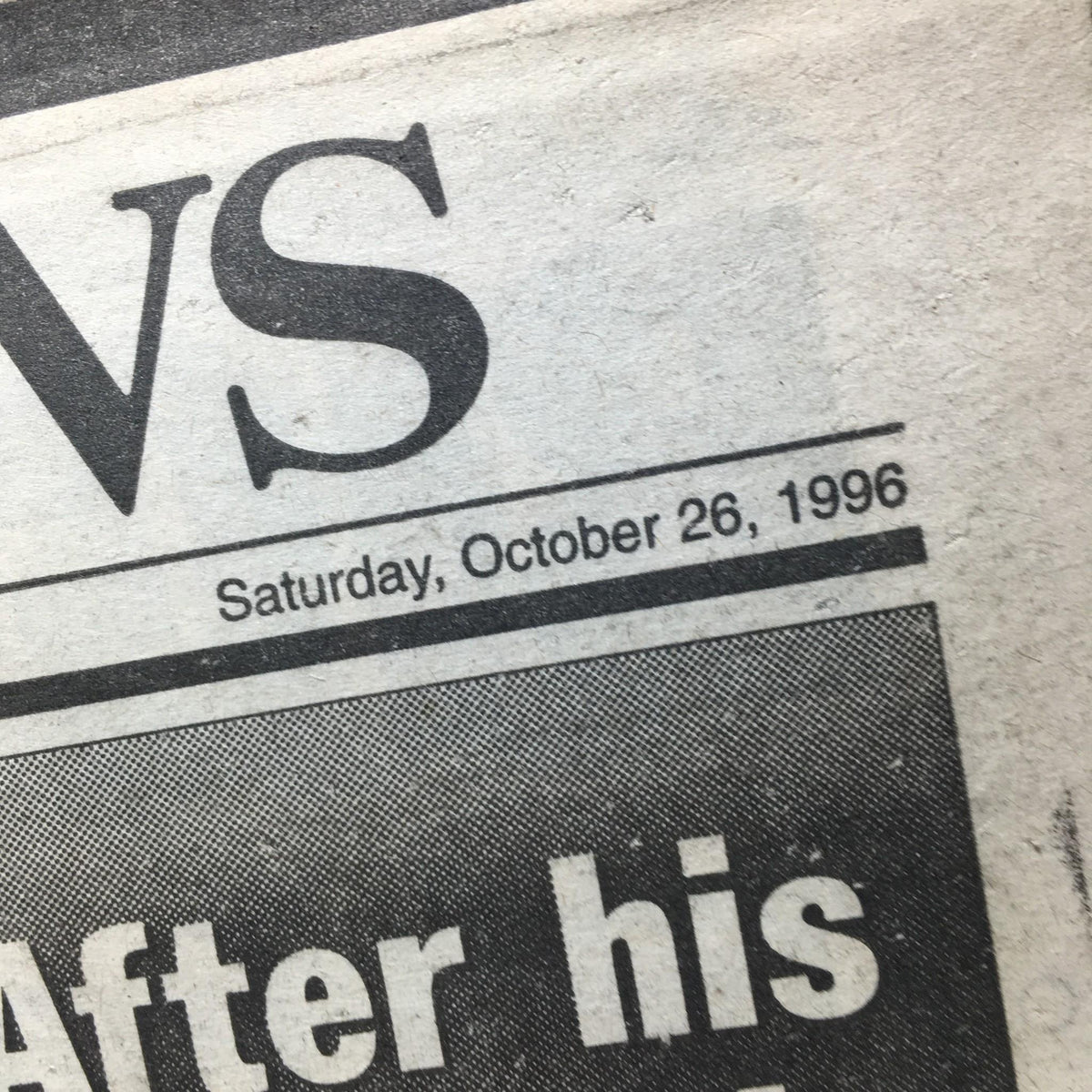 Close-up of the New York Daily News publication date, Saturday, October 26, 1996, showcasing the newspaper's historical context related to the 'Win It For Frank' story.