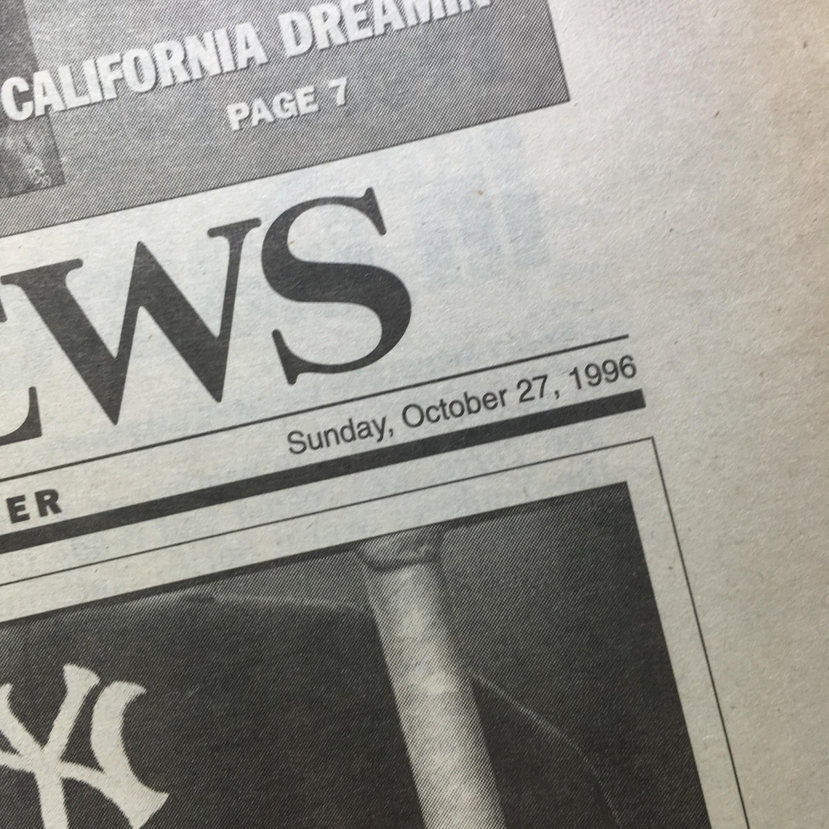 Close-up of the New York Daily News dated October 27, 1996, showcasing the publication date and logo, related to the title 'Goin' For Glory'.