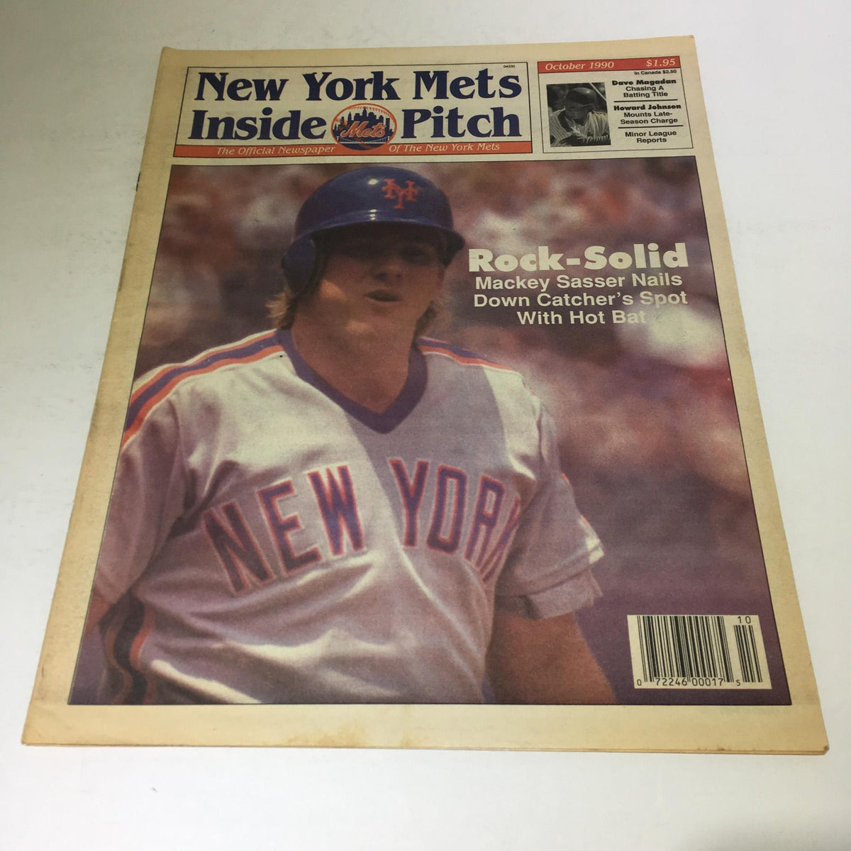 Mets Newspaper from October 1990 featuring Mackey Sasser on the cover, titled 'Mackey Sasser Nails Down Catcher's Spot with Hot Bat'.