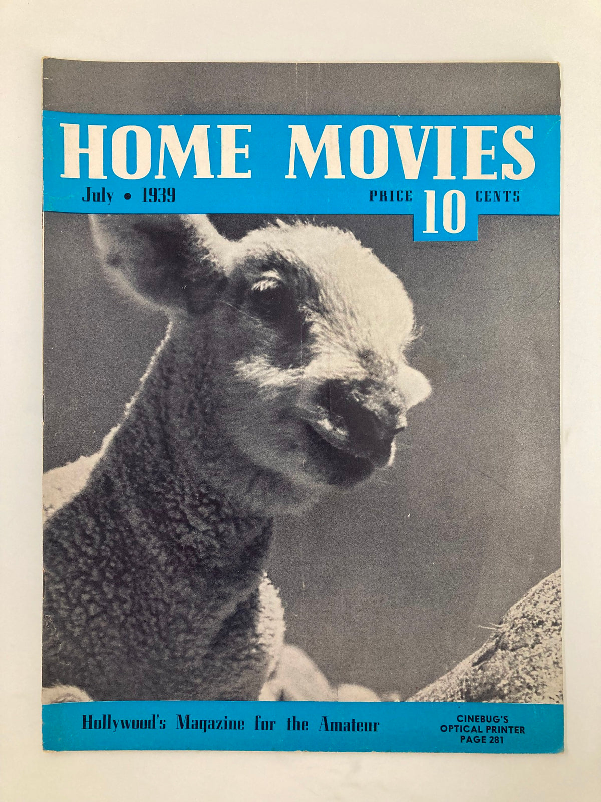 Cover of VTG Home Movies Magazine July 1939 featuring a sheep; highlights the magazine's theme 'A Gadget That Leads A Double Life'.
