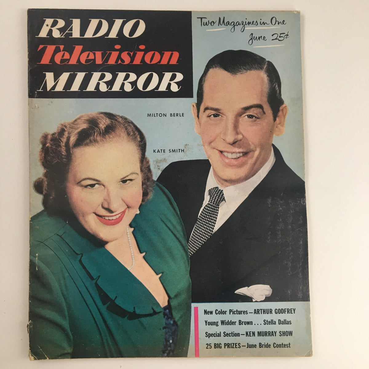 Cover of Radio Television Mirror Magazine June 1951 featuring Kate Smith and Milton Berle, showcasing vintage television history.