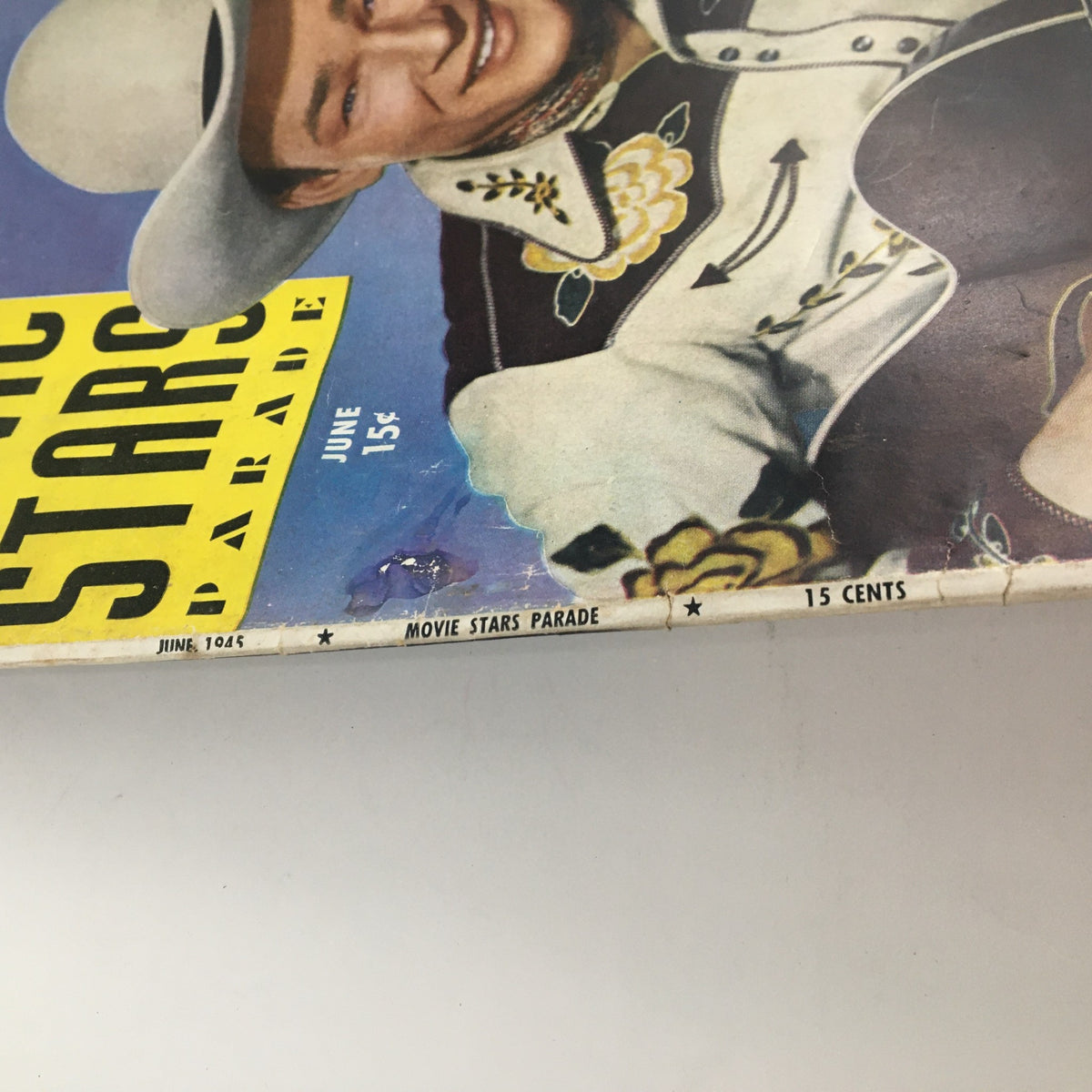 Cover of Movie Stars Parade Magazine from June 1945 featuring Roy Rogers with colorful illustrations and vintage style.