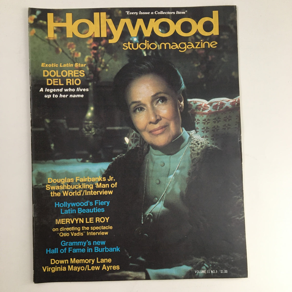 Cover of Hollywood Studio Magazine September 1977 featuring Dolores Del Rio, highlighting her influence as an exotic Latin star with an insightful interview.