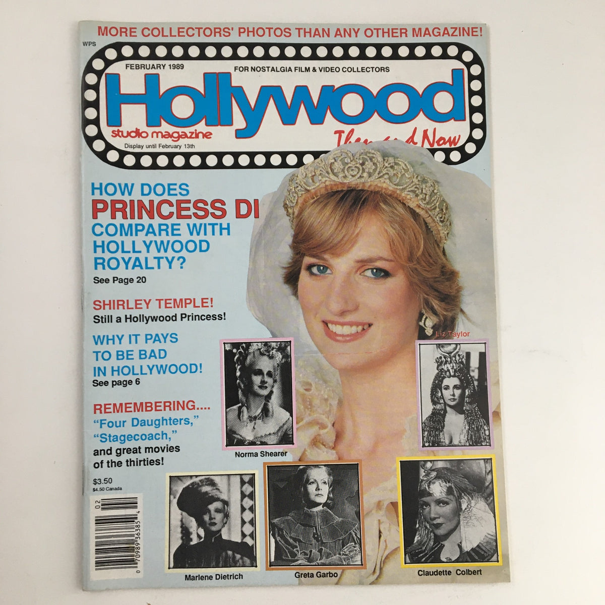 Cover of Hollywood Studio Magazine from February 1989 featuring Princess Diana, showcasing the title and highlights on royal life comparisons with Hollywood.