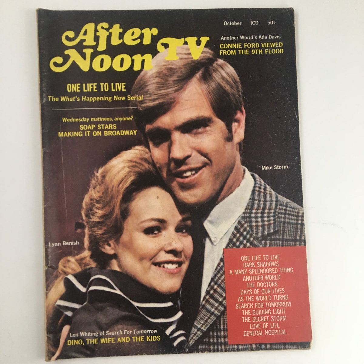 Cover of Afternoon TV Magazine October 1969 featuring Mike Storm and Lynn Benish, showcasing retro television culture.