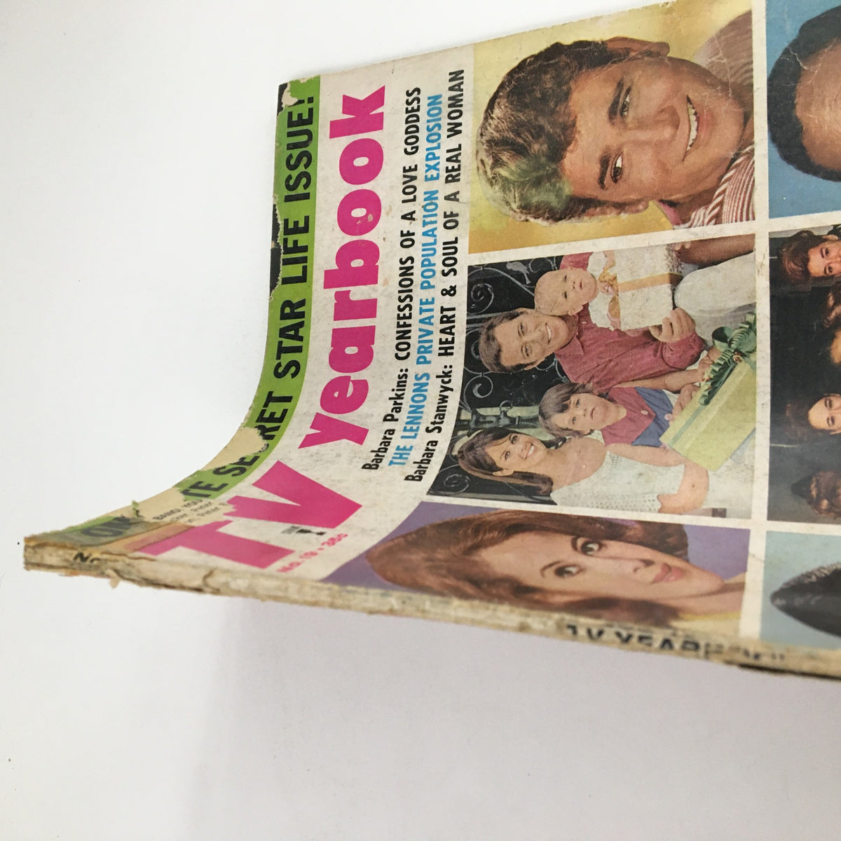 Side profile of TV Yearbook No. 19, illustrating the magazine's worn edge and showcasing its vintage condition while featuring classic TV themes.