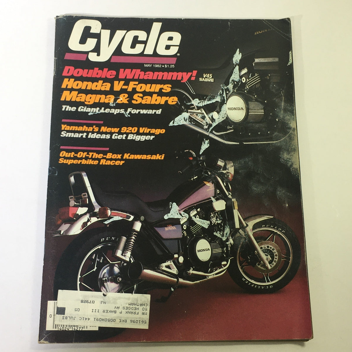 Cover of VTG Cycle Magazine May 1982 featuring Honda V-Fours Magna and Sabre, with the Yamaha 920 Virago highlighted.