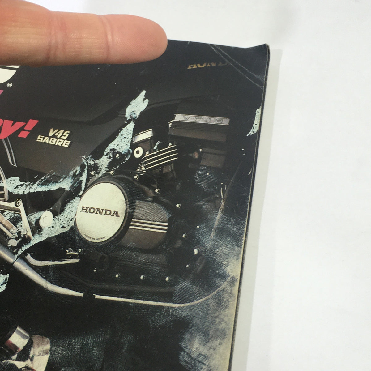 Close-up of Honda V-Fours Sabre from the VTG Cycle Magazine May 1982 cover, showcasing its V4 engine design.