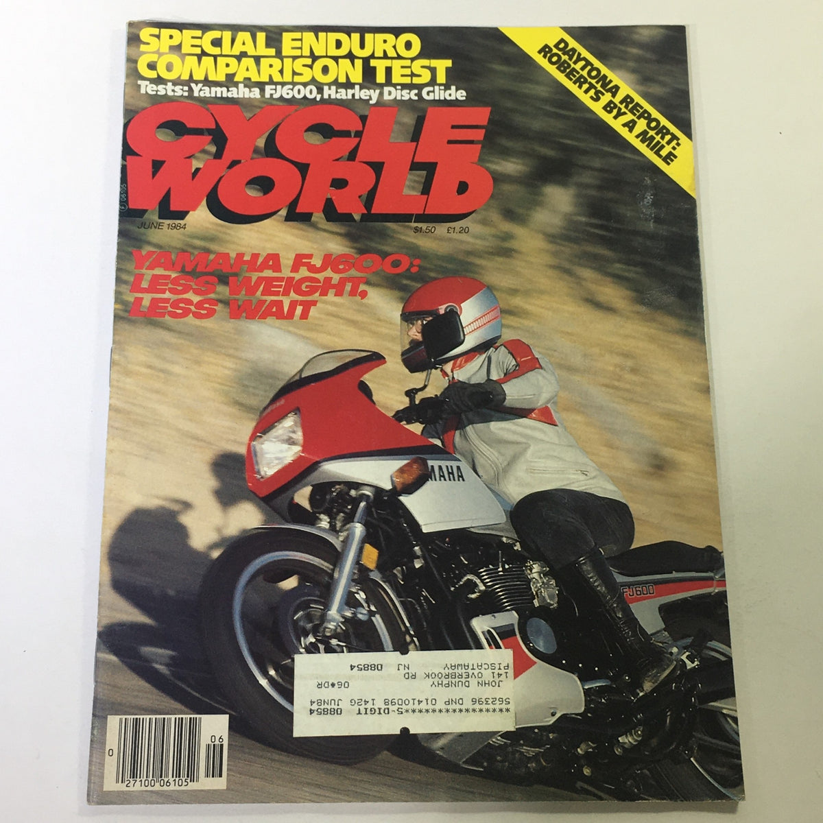 Cycle World Magazine June 1984 Edition featuring Yamaha FJ600 motorcycle on the cover, emphasizing 'Less Weight, Less Wait' with motorcycle tests and reviews.