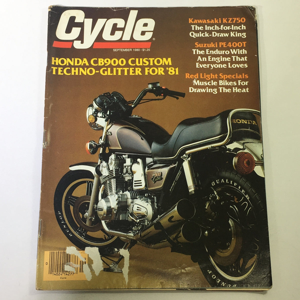 Vintage Cycle Magazine from September 1980 featuring Honda CB900, Kawasaki KZ750, and Suzuki PE400T on the cover, showcasing classic motorcycle designs and detailed articles relevant to motorbike enthusiasts.
