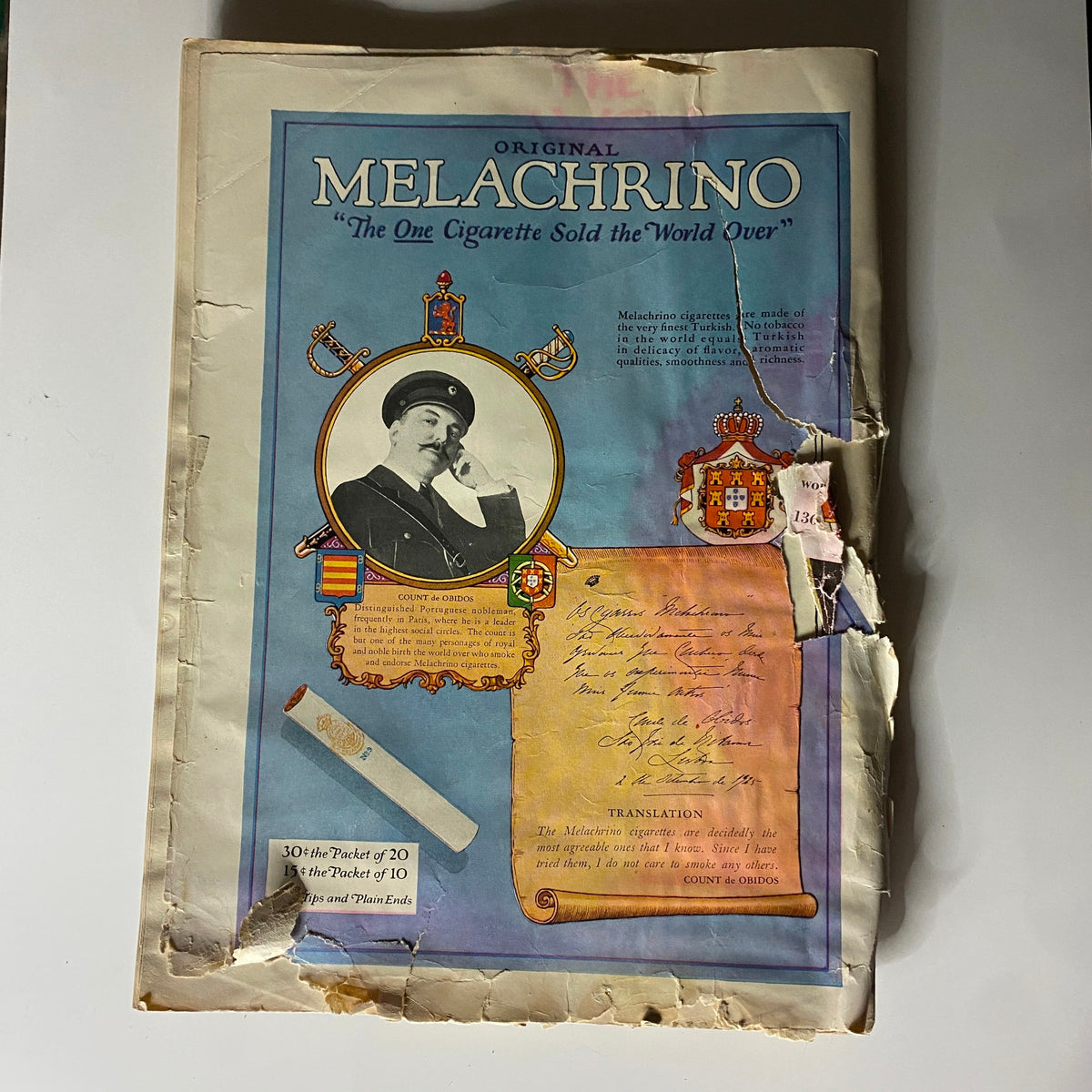 Cover page of The New Yorker Complete Magazine November 13, 1926, featuring an advertisement for Melachrino cigarettes with historical design elements.