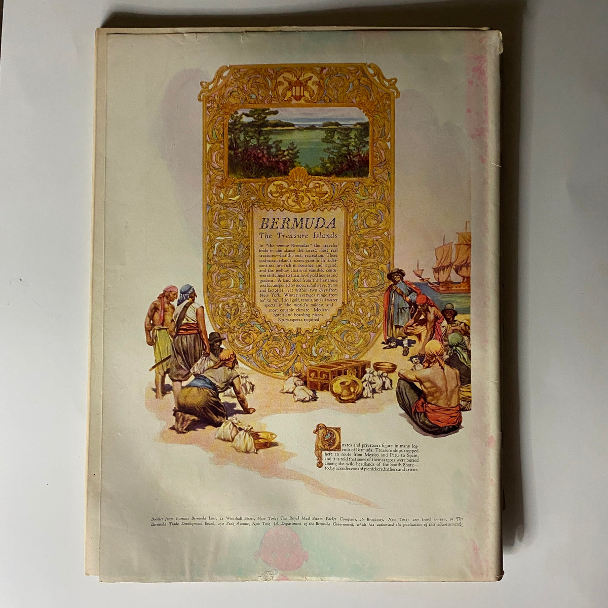 Illustrated page about Bermuda from The New Yorker Complete Magazine December 18, 1926, featuring vibrant artwork depicting a historical scene.