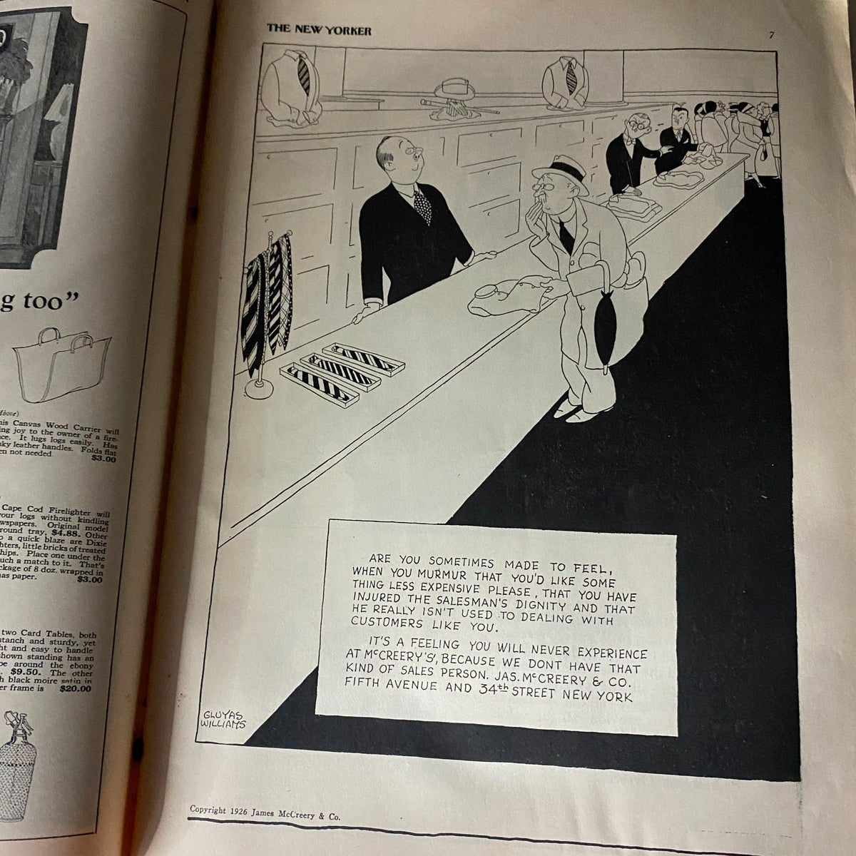 Illustration from The New Yorker Complete Magazine December 11, 1926, depicting a stylish scene at a retail store, capturing the essence of the 1920s.