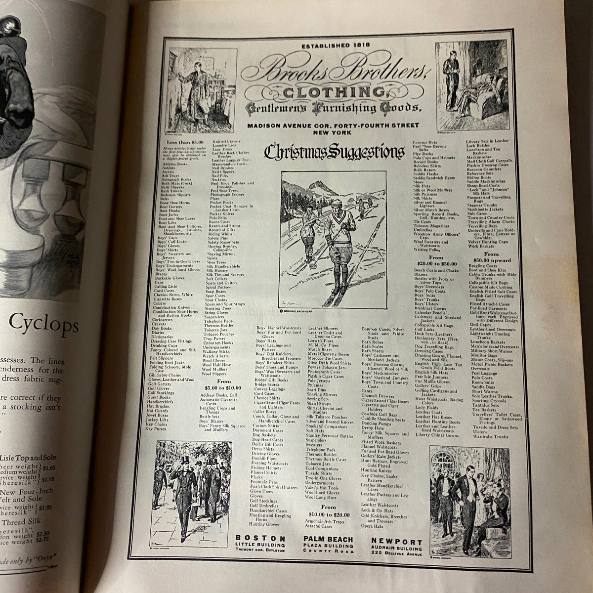 Advertisement page from The New Yorker Complete Magazine December 4, 1926, showcasing Christmas suggestions for clothing from Brooks Brothers.