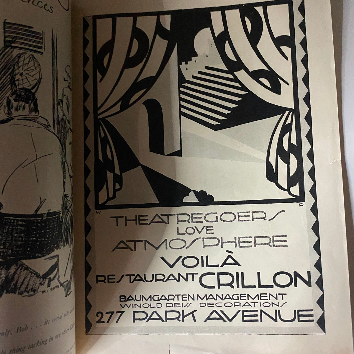 Advertisement from The New Yorker December 25, 1926 for the restaurant Crillon highlighting its atmosphere.