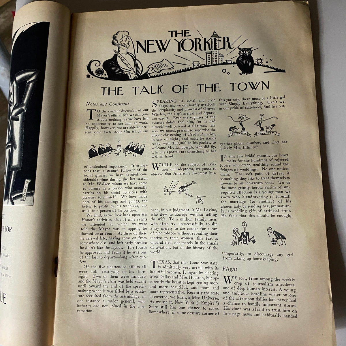 Interior page of The New Yorker Complete Magazine June 11, 1927 titled 'The Talk of the Town', showcasing vintage typography and layout.