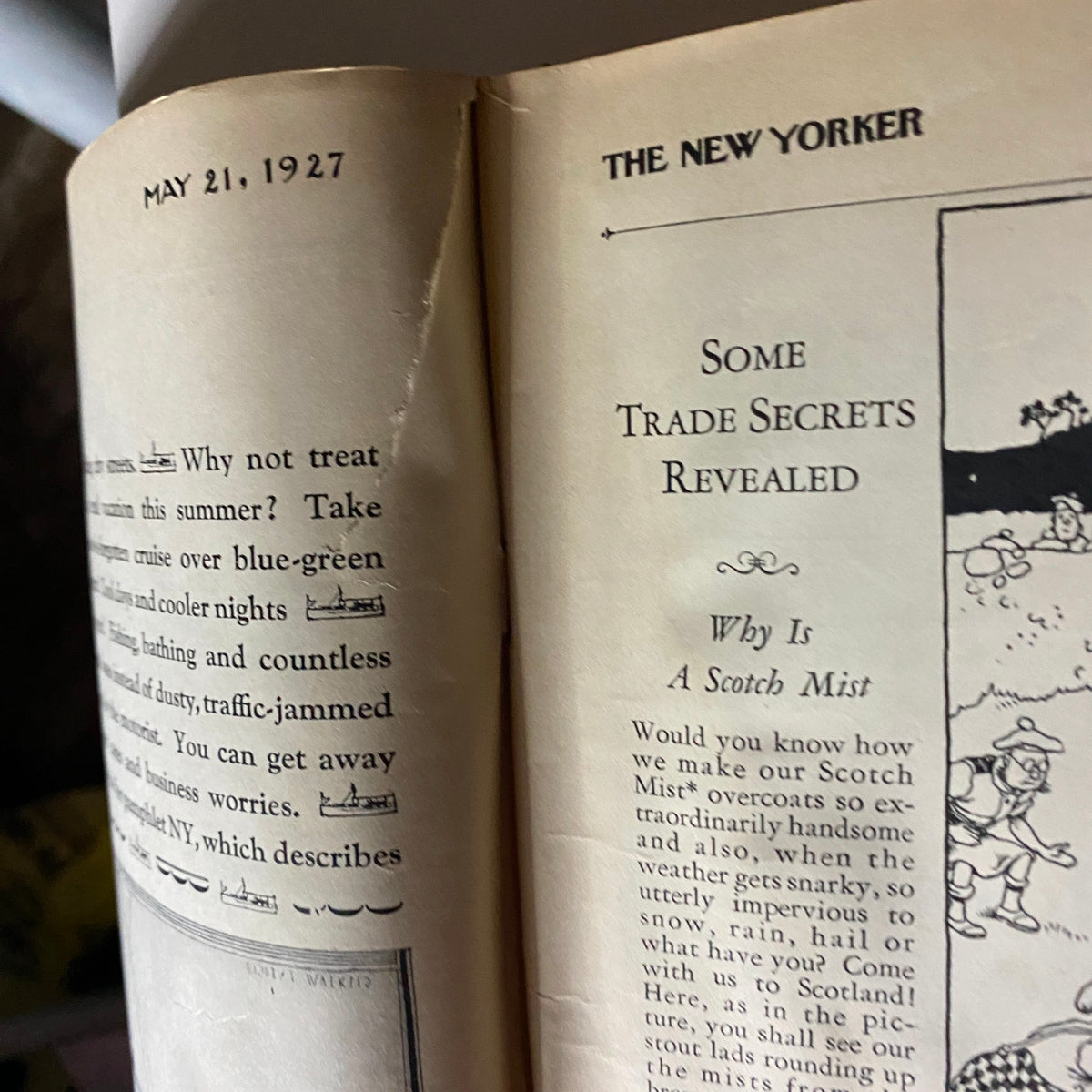 Interior view of The New Yorker Complete Magazine May 21, 1927 displaying article pages and content.