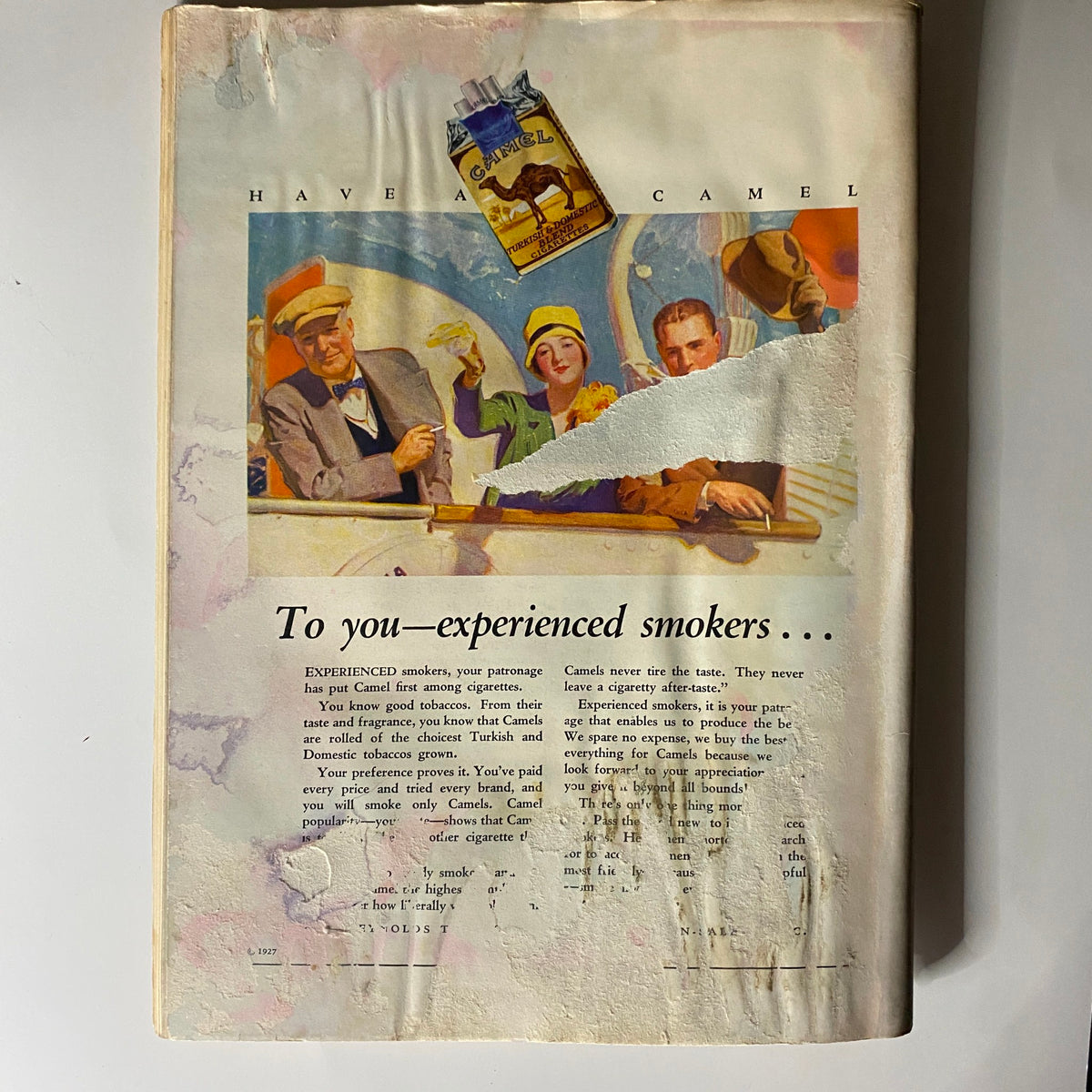 Back cover advertisement featuring Camel cigarettes in The New Yorker Complete Magazine May 21, 1927.