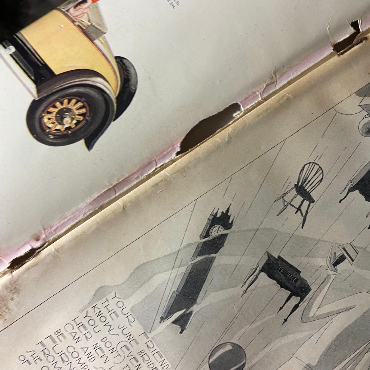 Interior view of The New Yorker Complete Magazine June 4, 1927 showing artwork and text on aged pages.