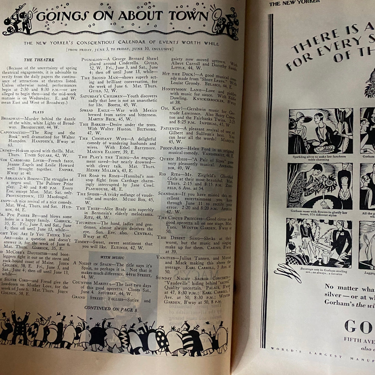 Continued events and segments within The New Yorker Complete Magazine June 4, 1927, showcasing the magazine's layout.