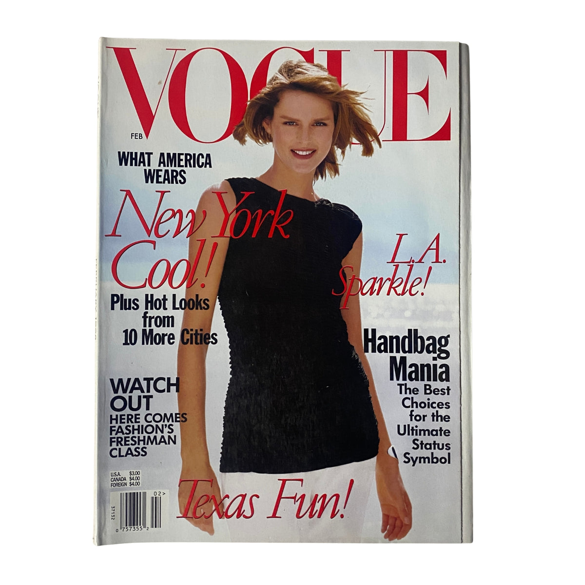 Vogue Magazine February 1998 featuring Stella Tennant on the cover, photographed by Steven Meisel. The magazine highlights fashion trends and style inspirations.