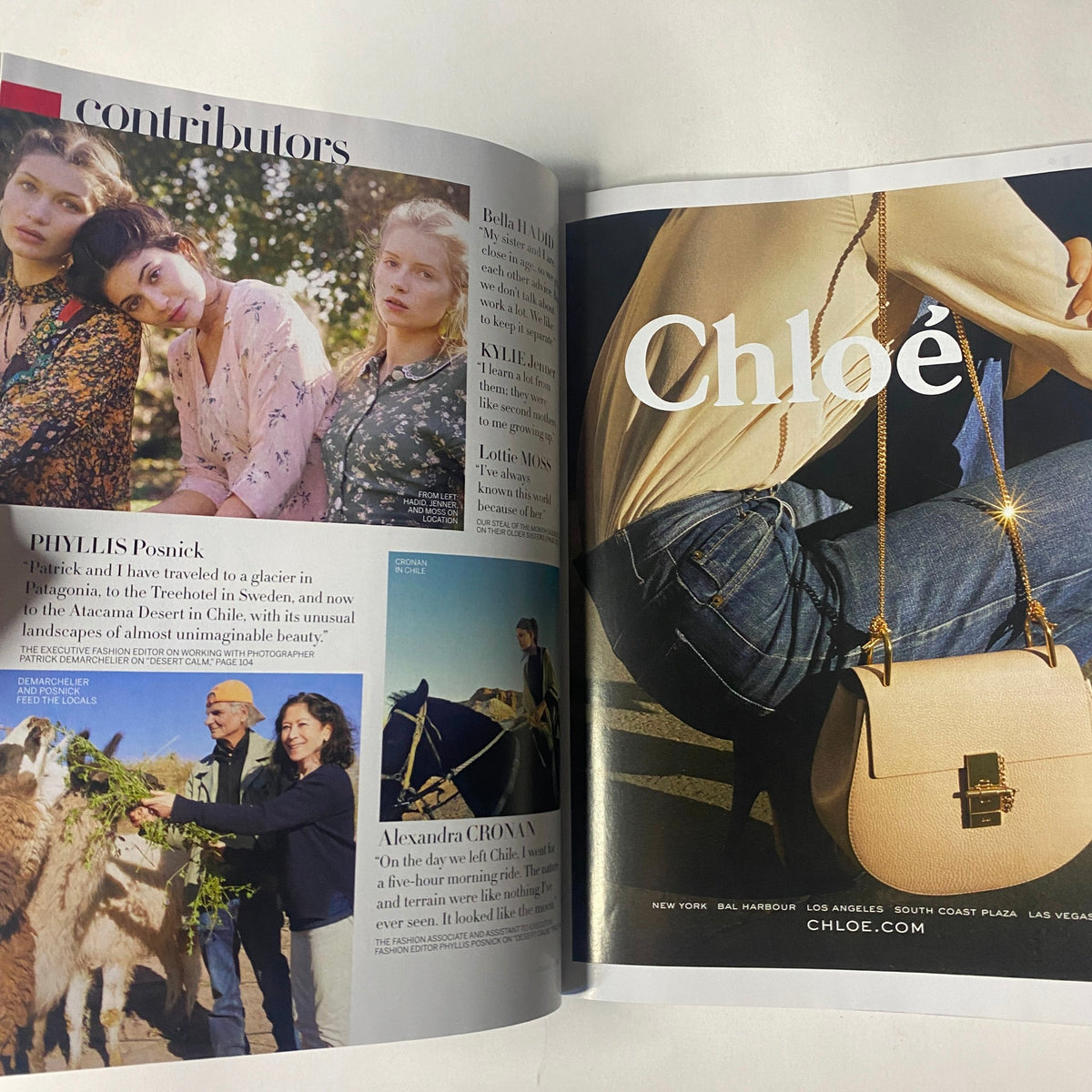 Another inside page from Vogue Magazine January 2016 displaying contributor details alongside fashion imagery, focusing on the aesthetic and cultural insights of that issue.