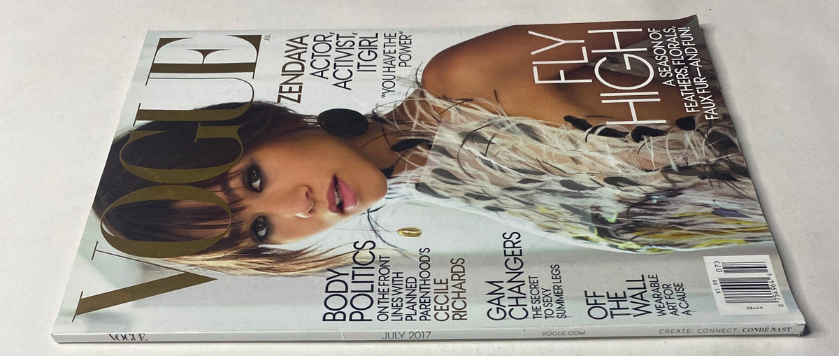 Vogue Magazine July 2017 with Zendaya on the cover, highlighting her achievements at age 20. The magazine cover emphasizes her role as an 'actor, activist, It girl'.
