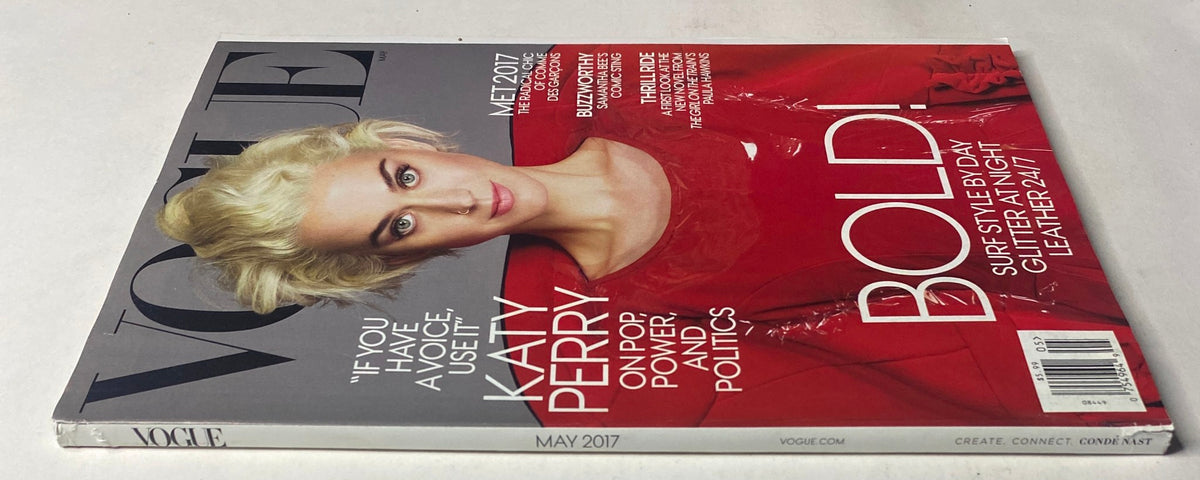 Side view of Vogue Magazine May 2017 featuring Katy Perry, highlighting her impact on fashion and politics.