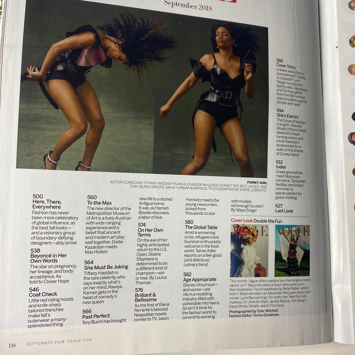 Vogue Magazine September 2018 Beyoncé Cover No Label featuring Tiffany Haddish in a striking fashion layout discussing body acceptance.
