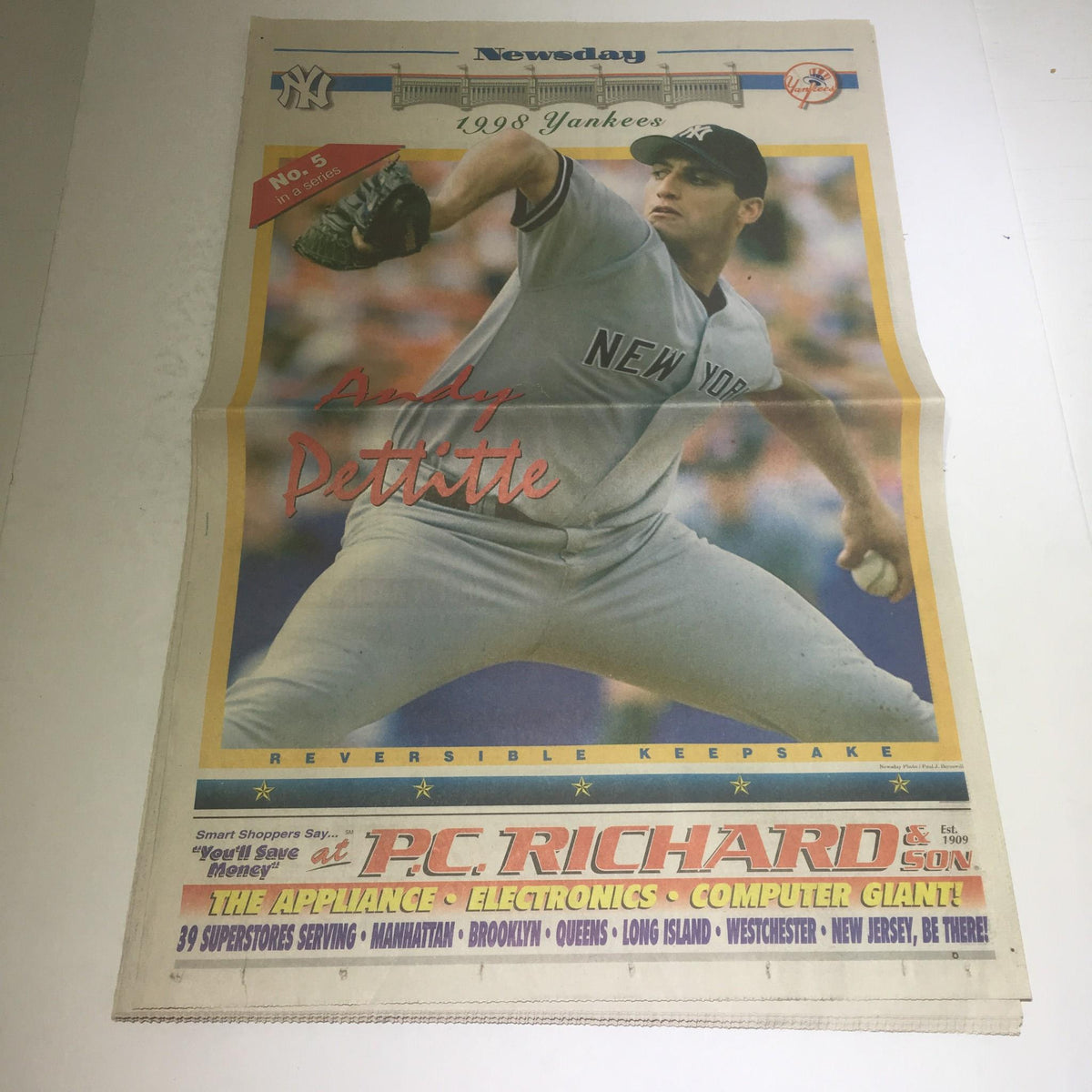 Newsday magazine cover featuring Andy Pettitte of the New York Yankees from September 7, 1998, showcasing the pitcher in action.
