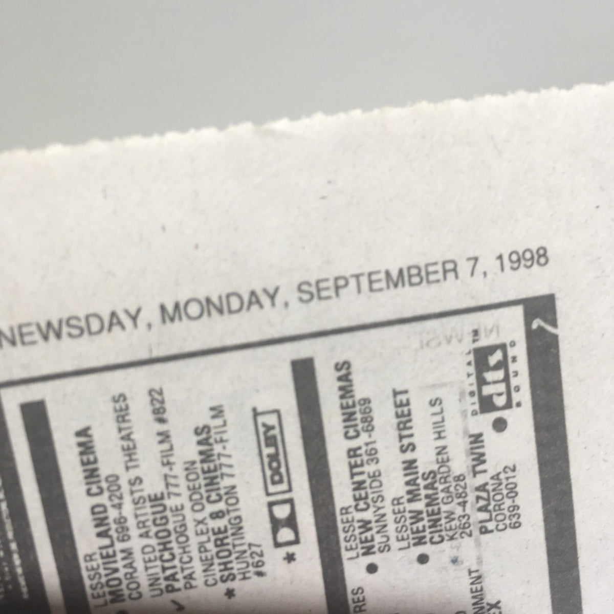 Close-up of the Newsday magazine date, Monday, September 7, 1998, highlighting its historical significance.