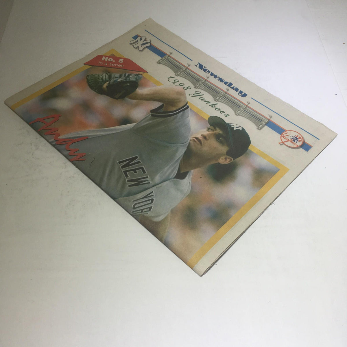 Side view of the Newsday magazine from September 7, 1998, displaying the cover image of Andy Pettitte in his New York Yankees uniform.