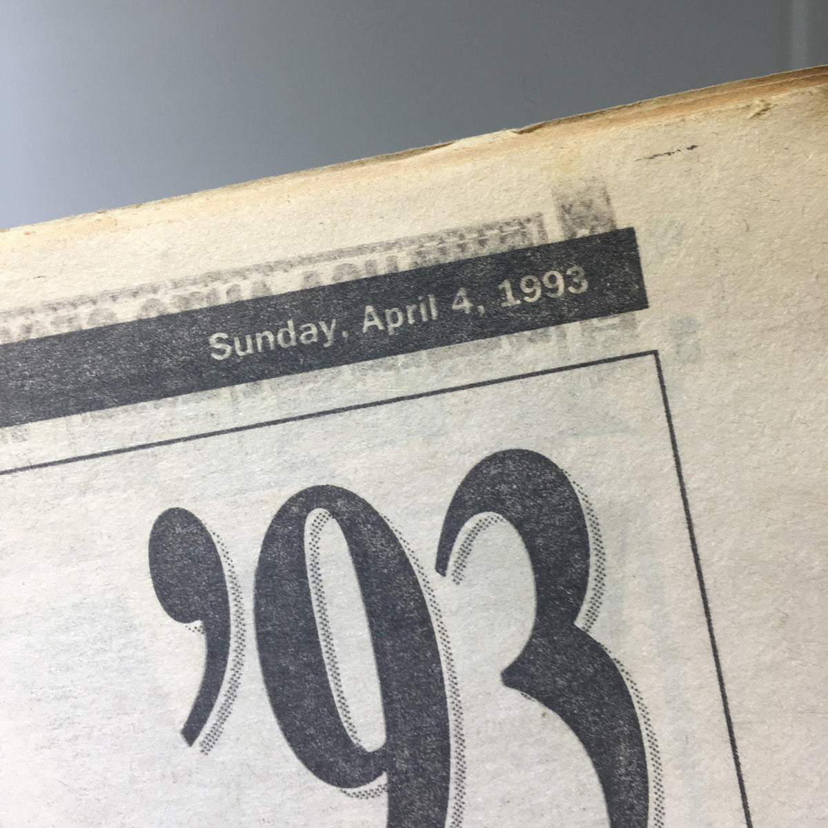 Date banner of the New York Daily News, indicating Sunday, April 4, 1993.