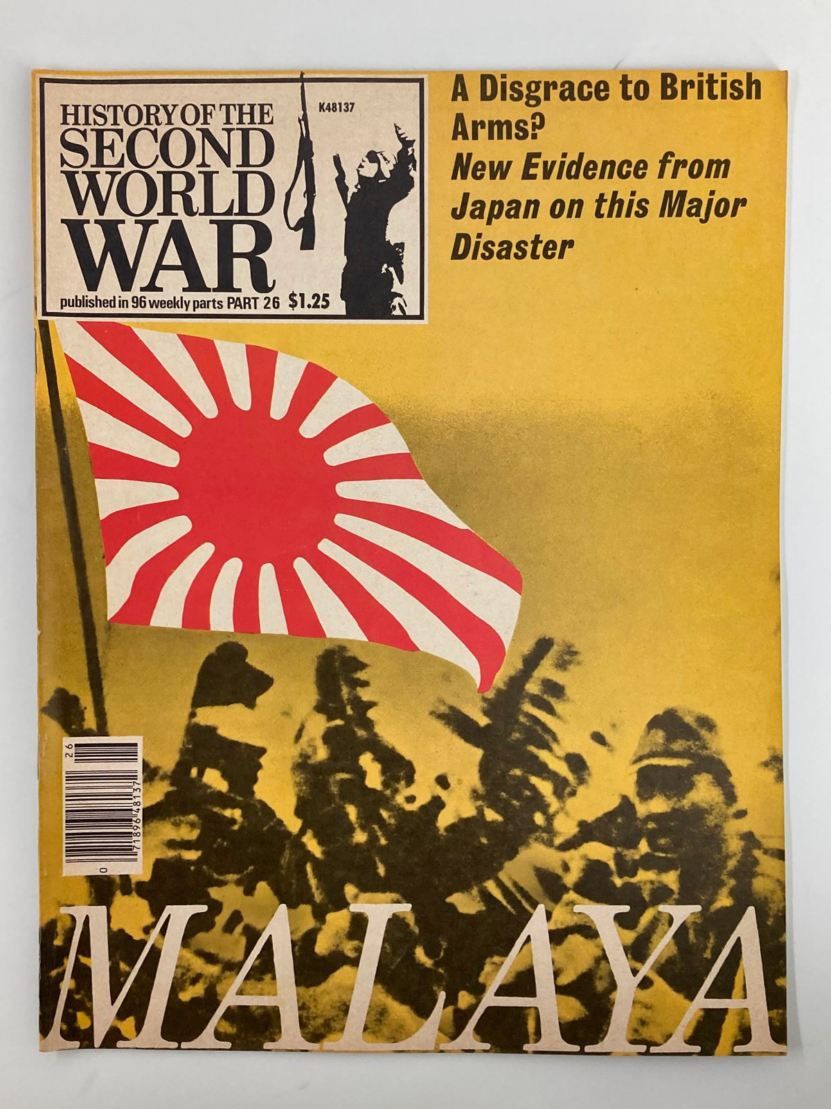 Cover of the vintage magazine 'History of the Second World War Part 26 - Japan on this Major Disaster', featuring a Japanese flag and soldiers in a war setting, published in 1978.