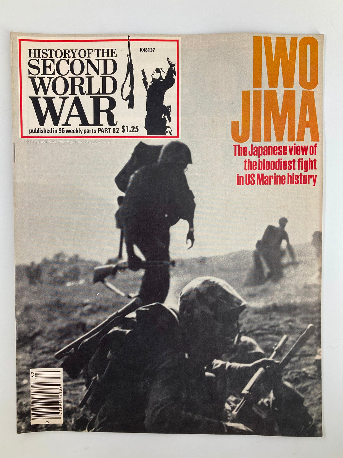 Cover of VTG History of the Second World War Part 82, titled 'Iwo Jima: The Japanese View', showcasing a black and white image of soldiers in action during the battle.