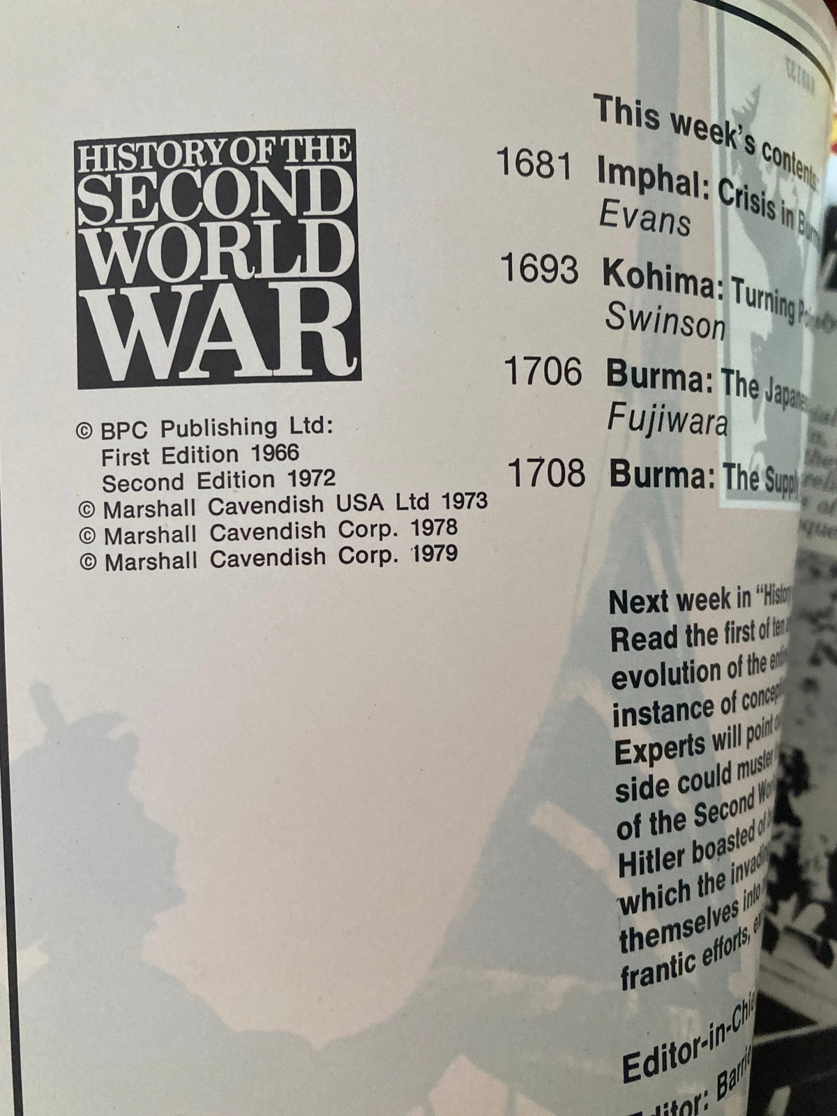 Interior page from 'History of the Second World War Part 61', showcasing the contents including sections on Imphal and Kohima, highlighting key insights into the battles during WWII.