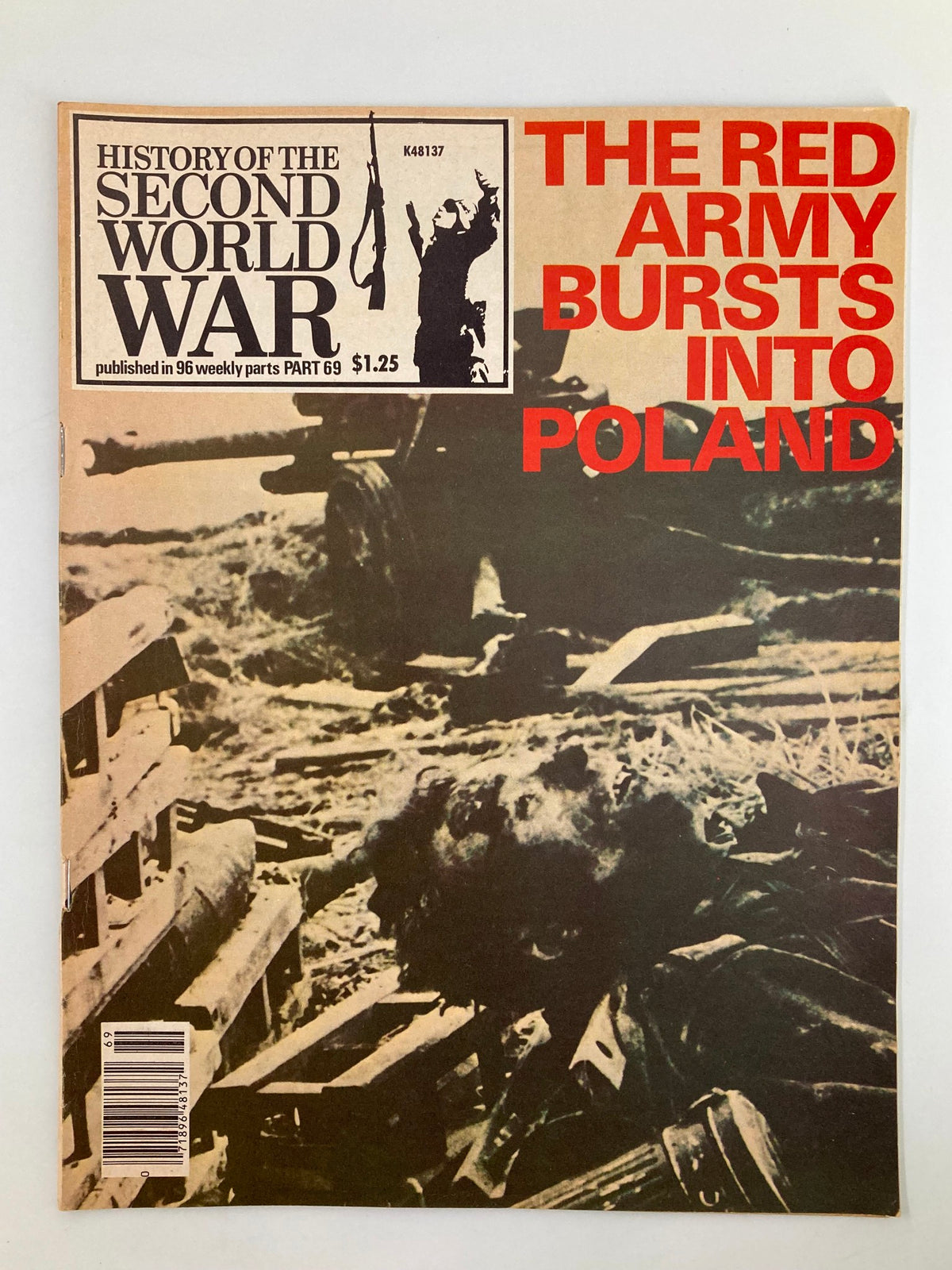 Cover of Vintage Magazine 'History of the Second World War Part 69 - The Red Army Burst Into Poland' featuring a soldier silhouette and imagery related to World War II.