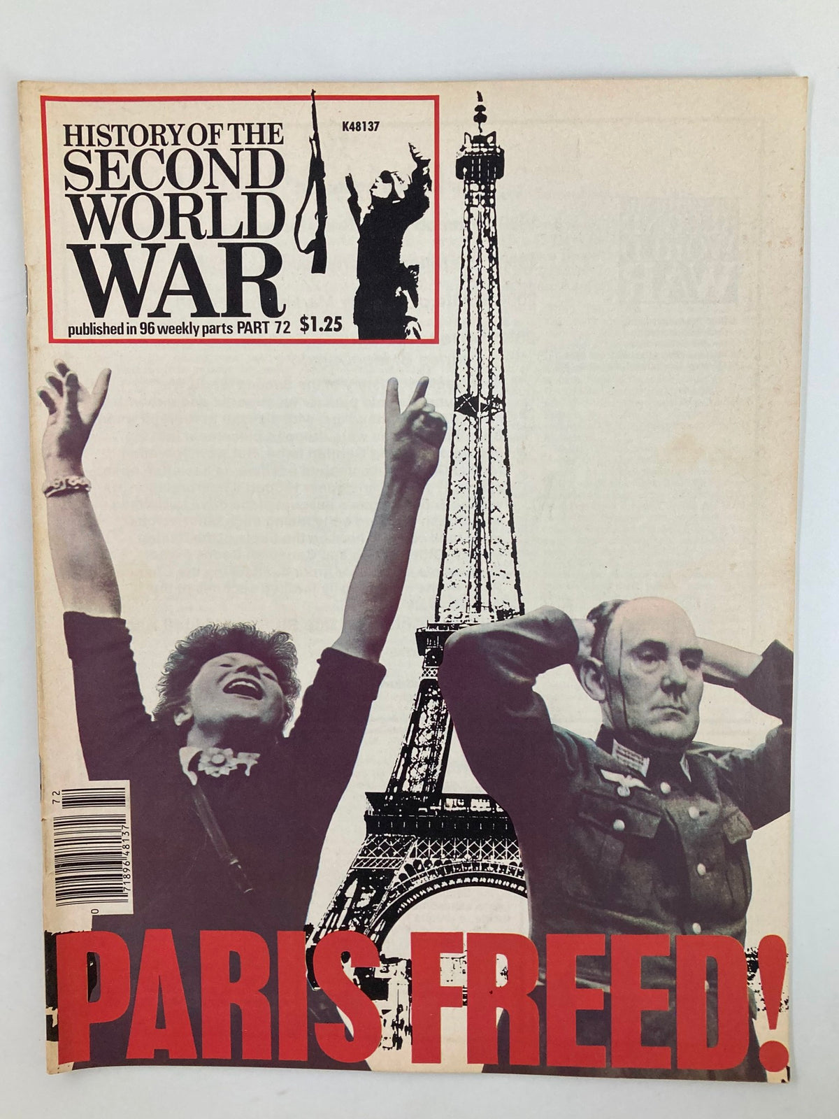 Cover of 'VTG History of the Second World War Part 72 1979 Triumph of Resistance' featuring images of joyous individuals celebrating the liberation of Paris, with the Eiffel Tower in the background and the title prominently displayed.