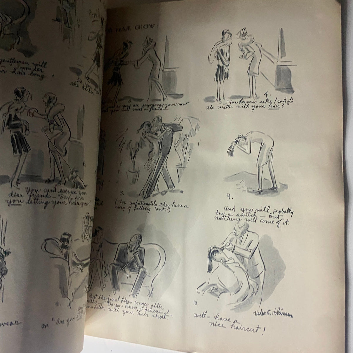 Illustrated guide in The New Yorker Complete Magazine January 14, 1928 depicting various hair grooming techniques.