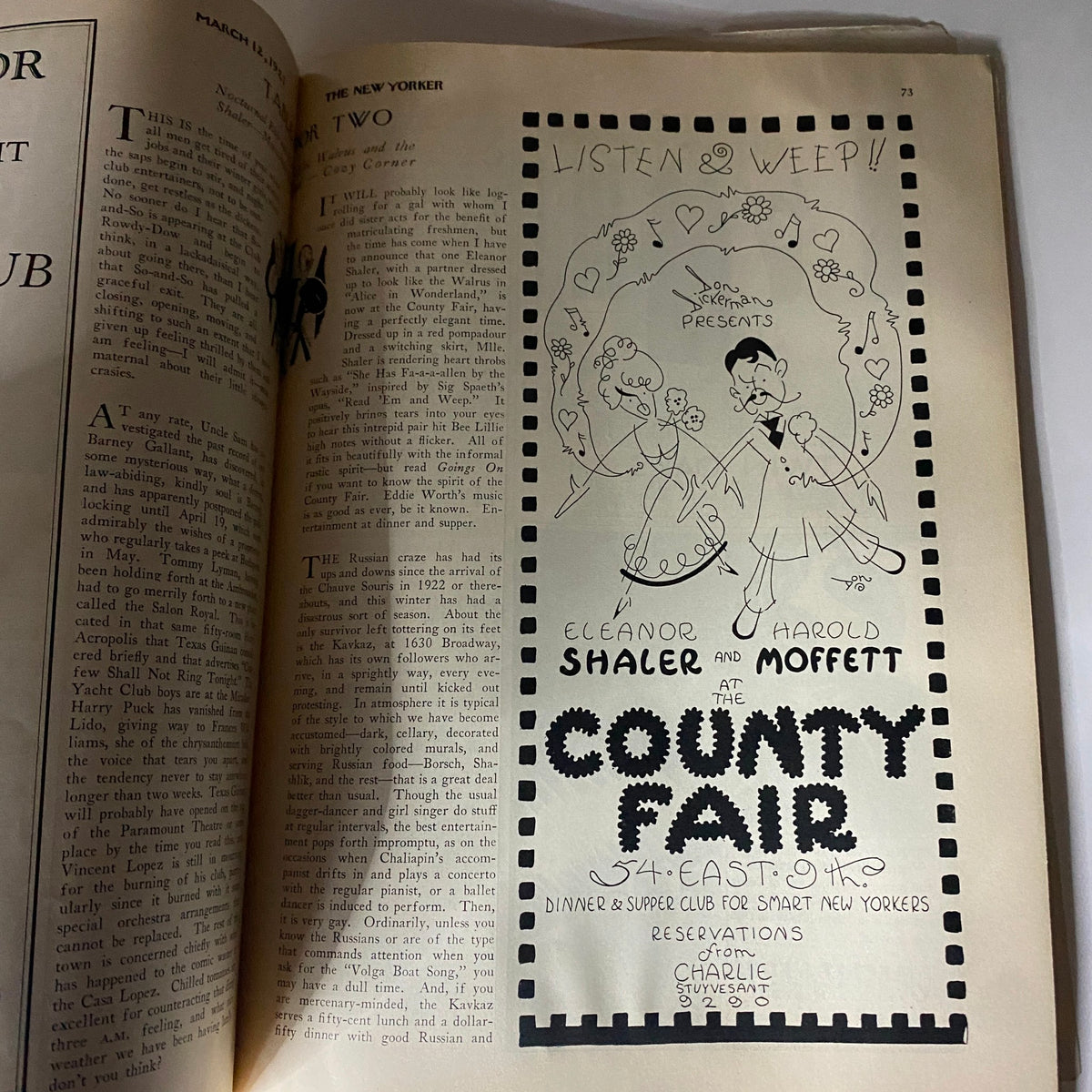 Advertisement page from The New Yorker Complete Magazine March 12, 1927 featuring a promotion for the County Fair.