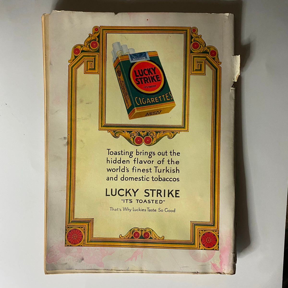 Back cover of The New Yorker Complete Magazine March 12, 1927 showcasing an advertisement for Lucky Strike cigarettes.