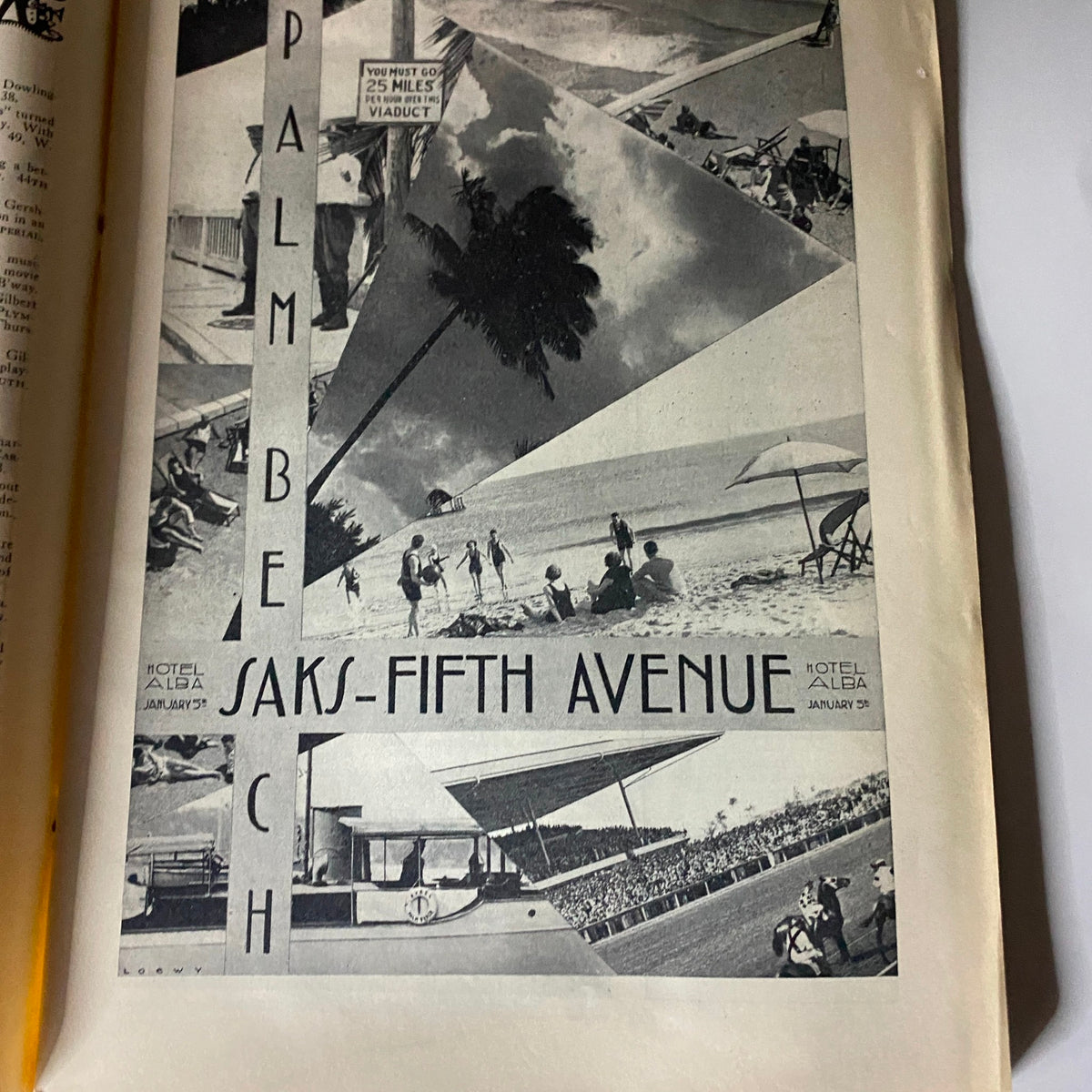The New Yorker Complete Magazine January 1, 1927 interior page showcasing an advertisement for Palm Beach Saks Fifth Avenue with beach imagery.