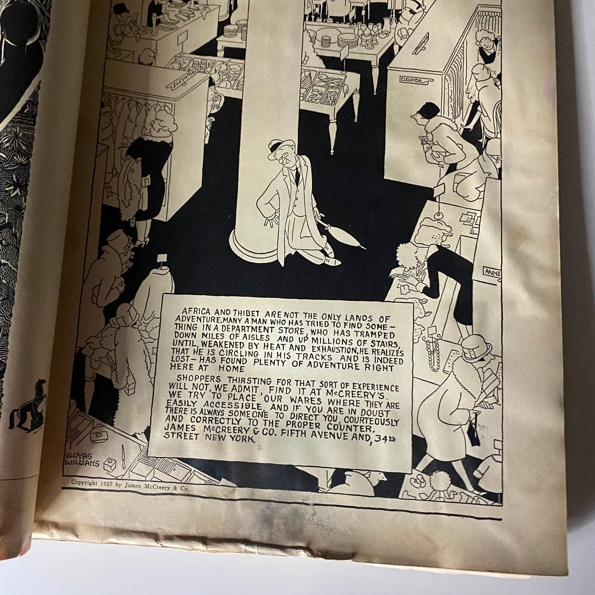 Cartoon illustration from The New Yorker Complete Magazine – April 9, 1927, depicting a scene in a department store with a humorous narrative.