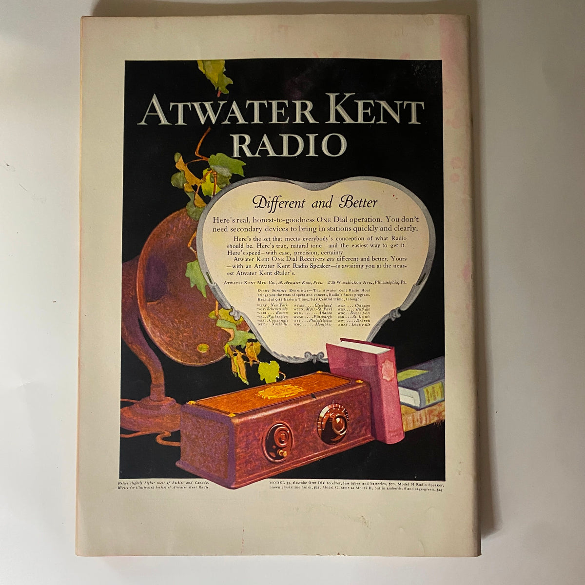 Vintage advertisement for Atwater Kent Radio in The New Yorker Complete Magazine January 22, 1927, highlighting the era's emphasis on radio technology and design.